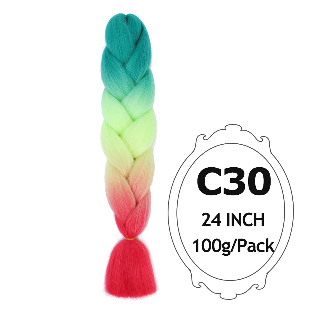 Ombre Braiding Hair 24 Inch – Colorful Jumbo Synthetic Braiding Hair Extensions for Women (Purple, Pink, White, Red, Blue)