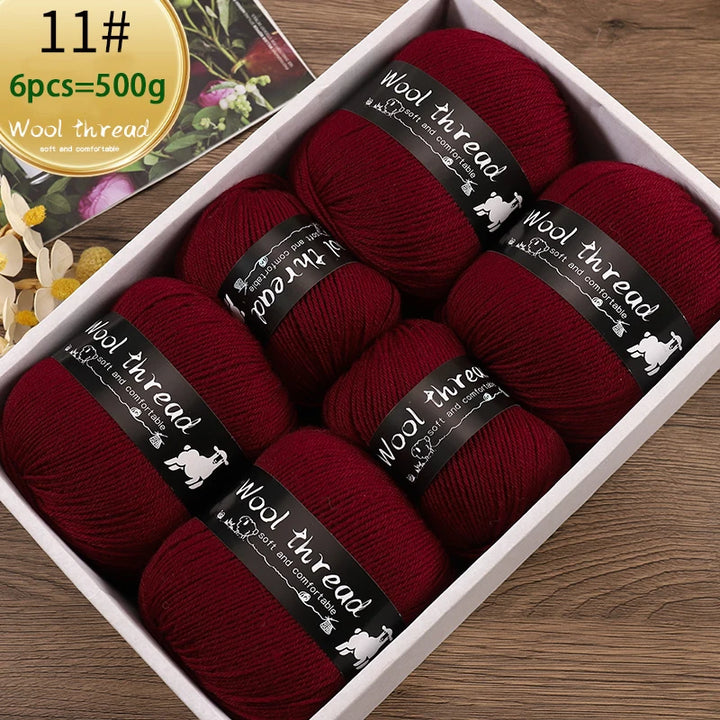 500g Multi-Color Medium-Fine Wool Yarn (6 Pack) – Hand-Knitting Yarn for Sweaters, Scarves & Hats