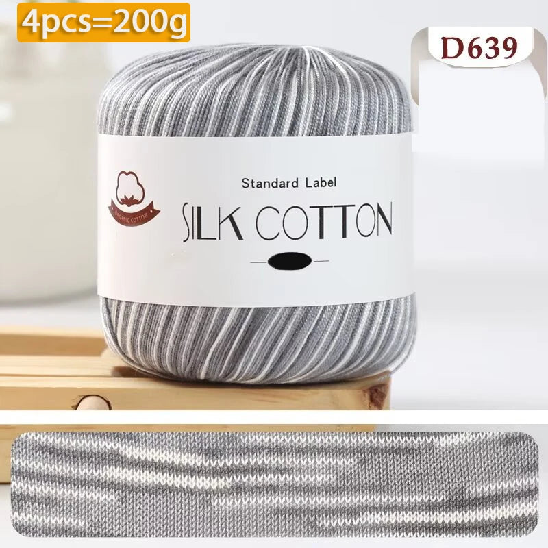 200g Pure Silk Cotton Thread – 100% Cotton Fine Yarn for Hand-Knitted Shawls, Sweaters & Hats