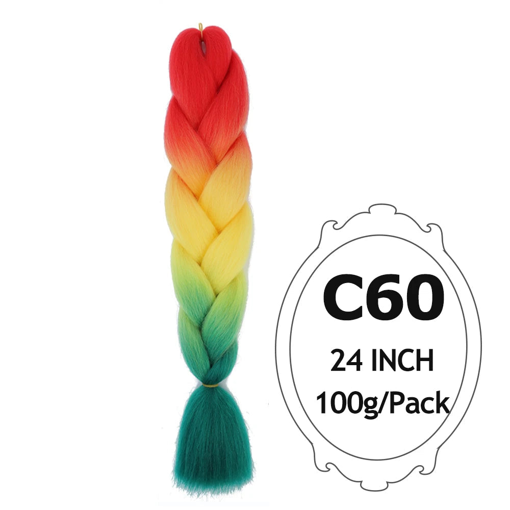 Ombre Braiding Hair 24 Inch – Colorful Jumbo Synthetic Braiding Hair Extensions for Women (Purple, Pink, White, Red, Blue)