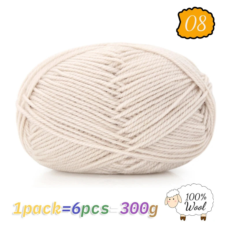 300g 100% Pure Wool Yarn (6 Pieces) – Soft Warm Knitting Yarn for Sweaters, Hats, Scarves & Winter DIY Projects