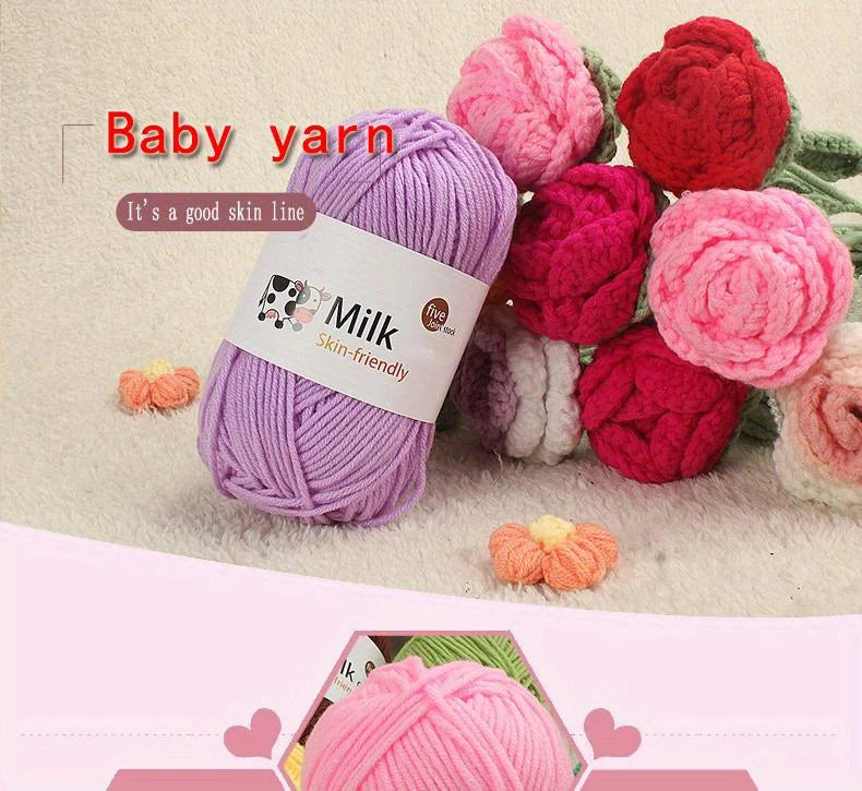 150g 5-Strand Milk Cotton Yarn – Soft Medium Thick Knitting & Crochet Yarn for Dolls, Sweaters, Hats & Scarves