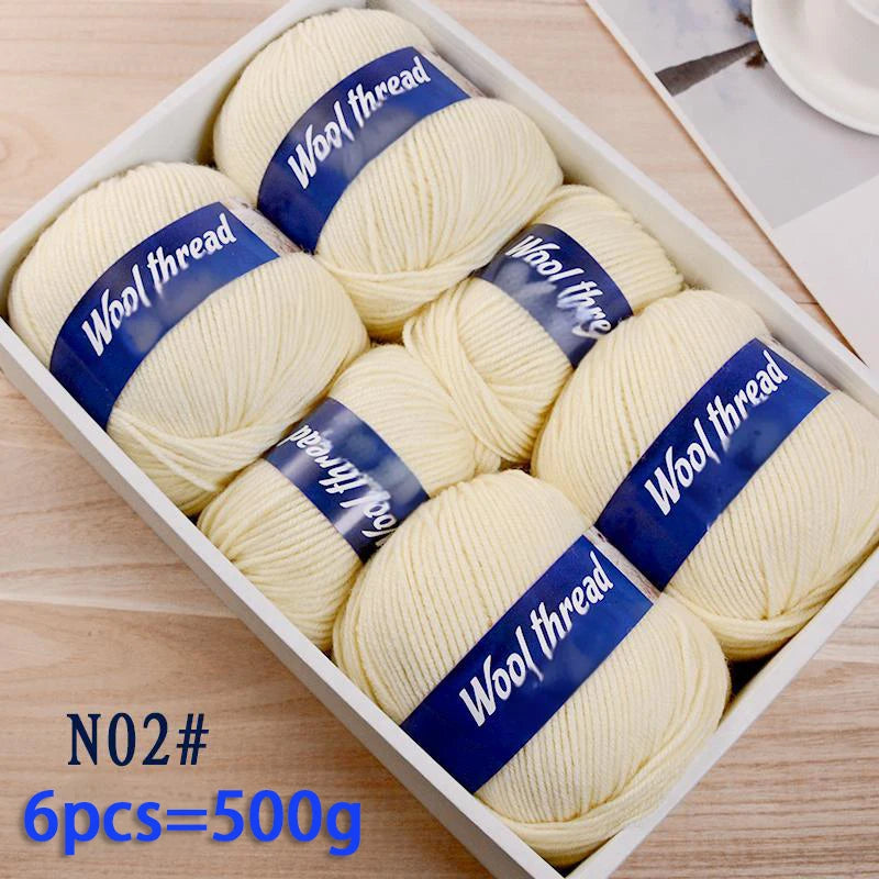 500g Fine Wool & Sheep Cashmere Yarn – Soft Warm Knitting Yarn (6 Pieces/Pack)