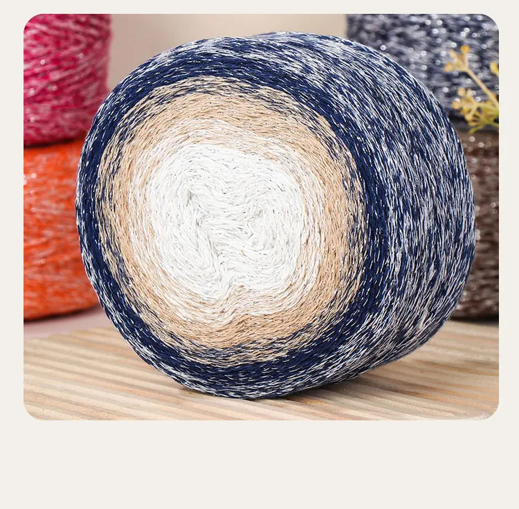 200g Shiny Gradient Silver Yarn – Large Skein Hollow Knitting Yarn for Bags, Hats & DIY Crafts