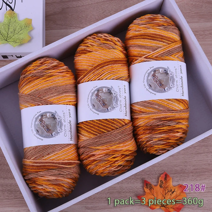 360g Rainbow Gradient Section-Dyed Yarn – Medium-Thick Hand Knitting Yarn for Sweaters, Hats & Scarves (3pcs Pack)