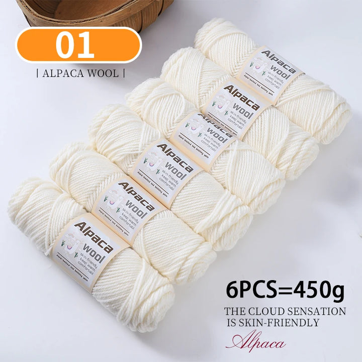 450g Alpaca Wool Yarn Set (6 Pieces) – Thick Knitting Yarn for Sweaters, Shawls, Hats & Winter Crafts
