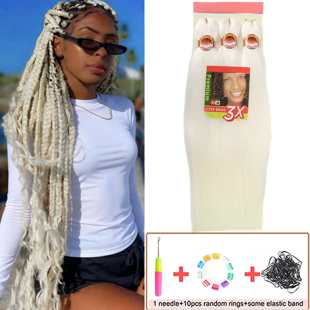 Pre-Stretched Braiding Hair – 26 Inch Yaki Synthetic Crochet Extensions (3 Packs, Hot Water Set)