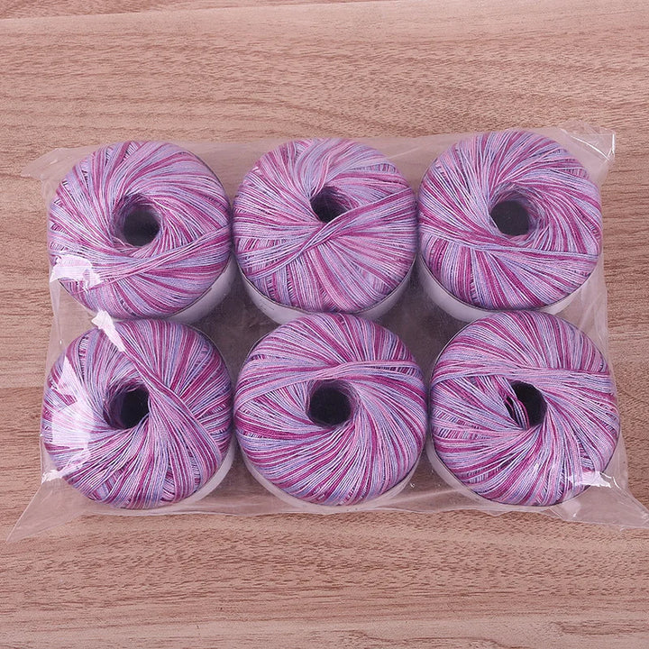 300g No.6 Mercerized Cotton Lace Yarn (6 Pieces) – Gradient Dyed Crochet Yarn for Shawls, Summer Sweaters & Knitwear