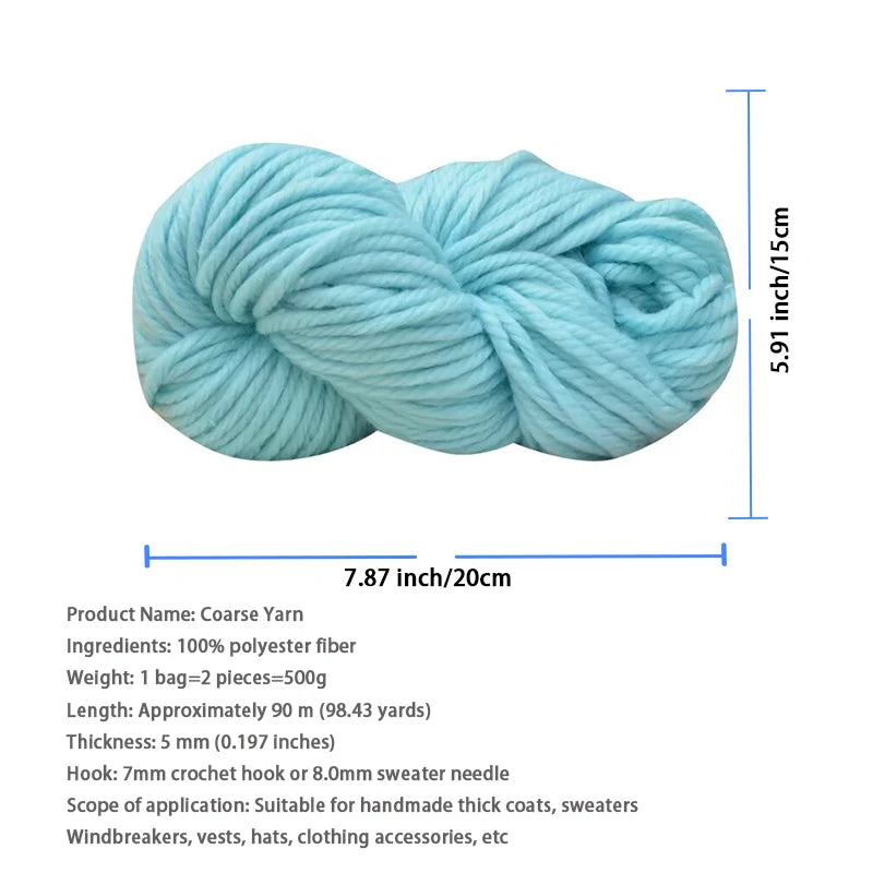 500g Extra Thick Polyester Yarn (2 Skeins) – Chunky Knitting Yarn for Sweaters, Hats, Cushions & DIY Crafts