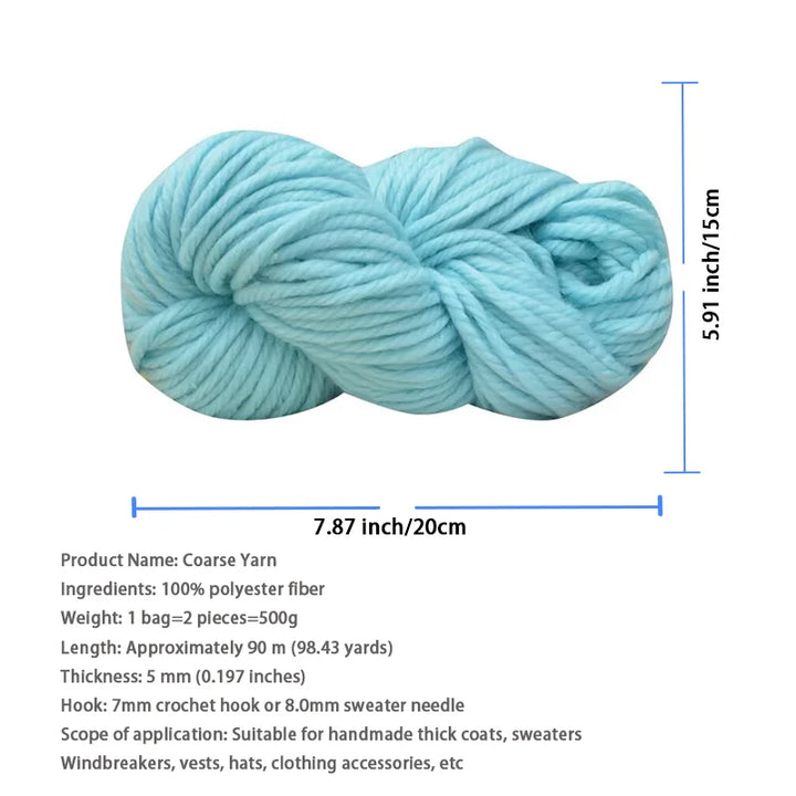 500g Extra Thick Polyester Yarn (2 Skeins) – Chunky Knitting Yarn for Sweaters, Hats, Cushions & DIY Crafts
