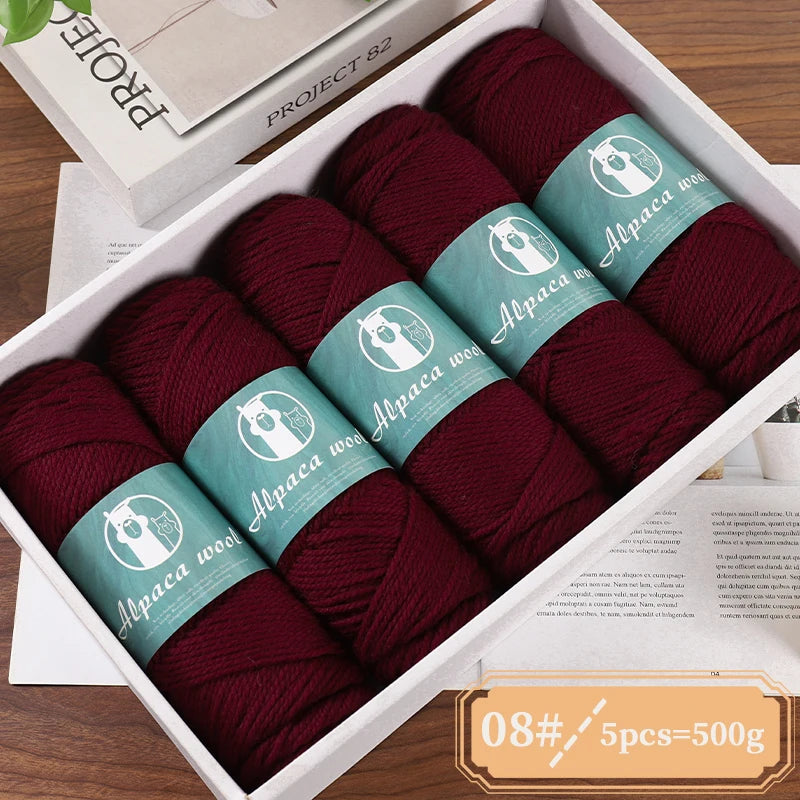 Alpaca Wool Boutique Yarn – 500g Thick Knitting Yarn Set (5 Pieces) for Sweaters, Scarves & Winter Wear
