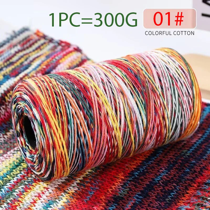 300g 100% Cotton Rainbow Section-Dyed Yarn – Retro Knitting Yarn for Sweaters, Scarves, Hats & DIY Accessories