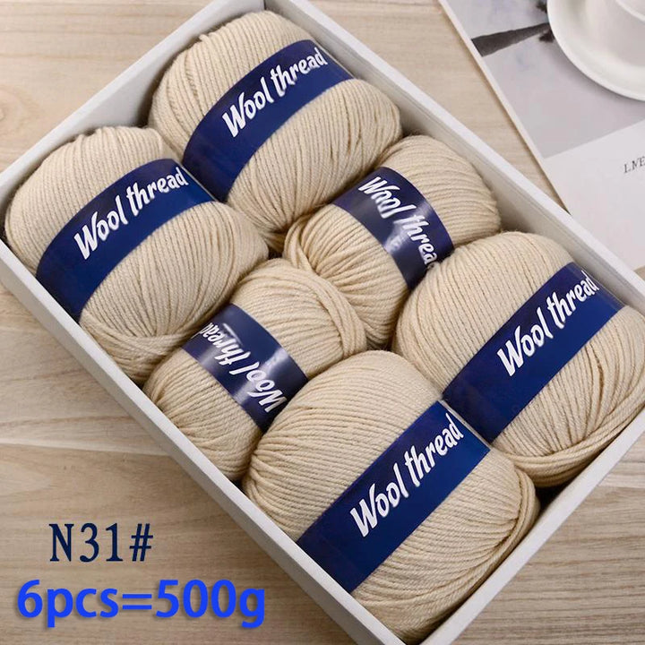 500g Fine Wool & Sheep Cashmere Yarn – Soft Warm Knitting Yarn (6 Pieces/Pack)
