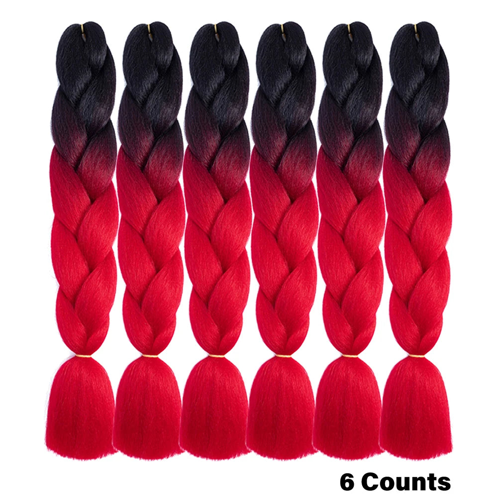 Ombre Crochet Braiding Hair – 6 Packs Synthetic Colorful Extensions for Women & Girls | High-Temperature Fiber