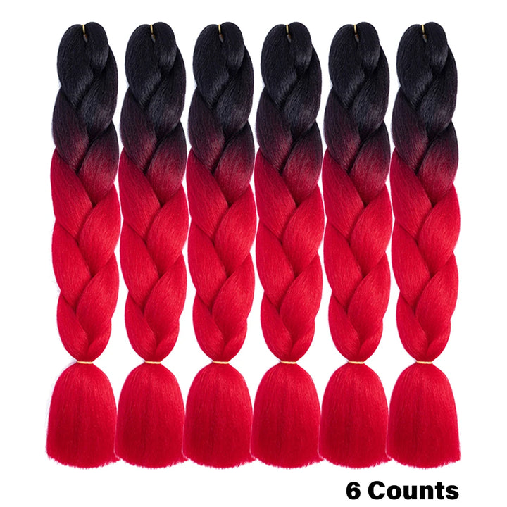 Ombre Crochet Braiding Hair – 6 Packs Synthetic Colorful Extensions for Women & Girls | High-Temperature Fiber