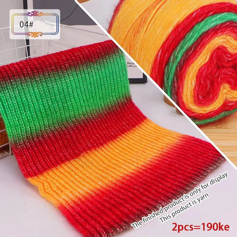 190g Rainbow Gradient Mohair Yarn – Long Section Dyed Spray Yarn for Sweaters, Shawls & Scarves (2 Pieces/Pack)