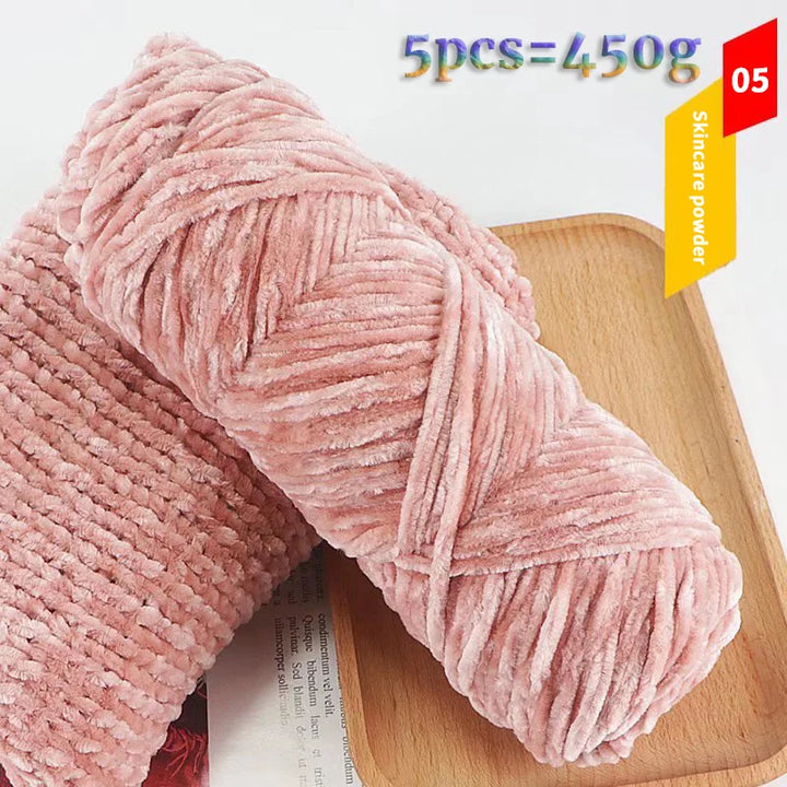 450g Chenille Warm Velvet Ice Yarn – Soft Thick Knitting Yarn for Sweaters, Scarves & Blankets (5 Pcs/Pack)