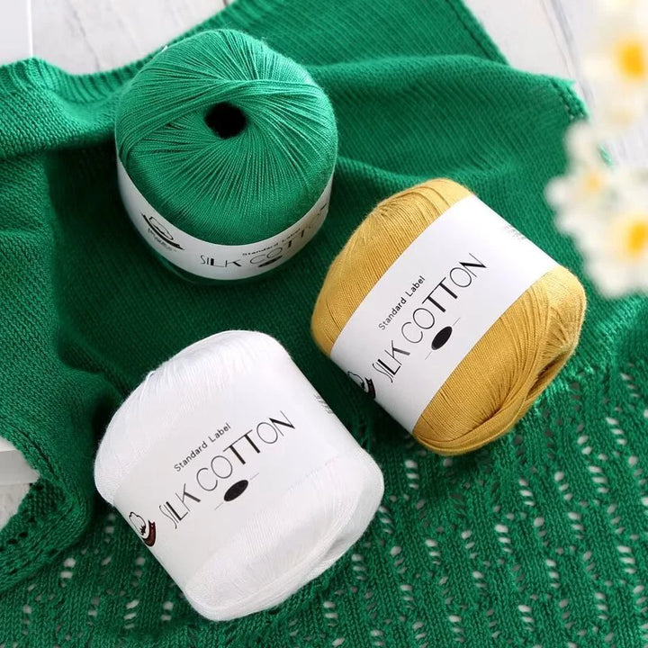 200g Pure Silk Cotton Thread – 100% Cotton Fine Yarn for Hand-Knitted Shawls, Sweaters & Hats