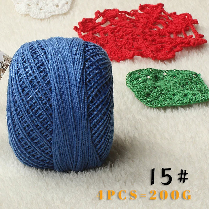 No. 3 Pearl Lace Cotton Thread (4 Pack / 200g) – Fine Hand-Knitting & Crochet Yarn for Shawls, Hats & Summer Outwear