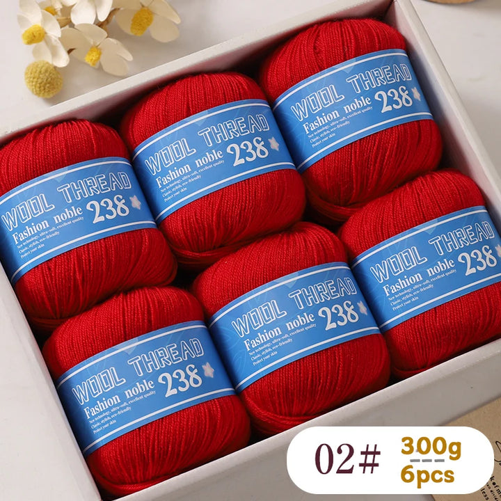 300g 238 Pure Wool Yarn (6 Pack) – High-Quality Knitting Yarn for Sweaters, Vests & Hats