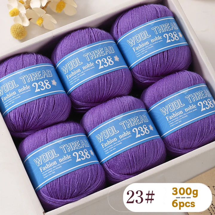 300g 238 Pure Wool Yarn (6 Pack) – High-Quality Knitting Yarn for Sweaters, Vests & Hats