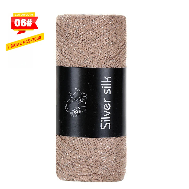 300g Shiny Silver Silk Hollow Yarn – Polyester Crochet Yarn for Bags, Hats, Shoes & DIY Crafts