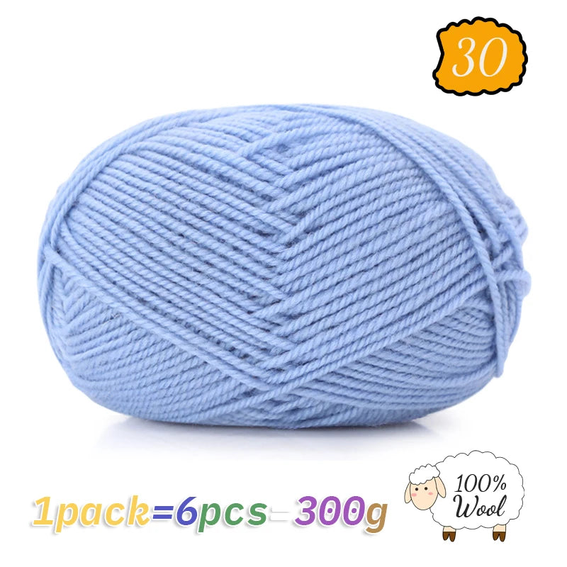 300g 100% Pure Wool Yarn (6 Pieces) – Soft Warm Knitting Yarn for Sweaters, Hats, Scarves & Winter DIY Projects