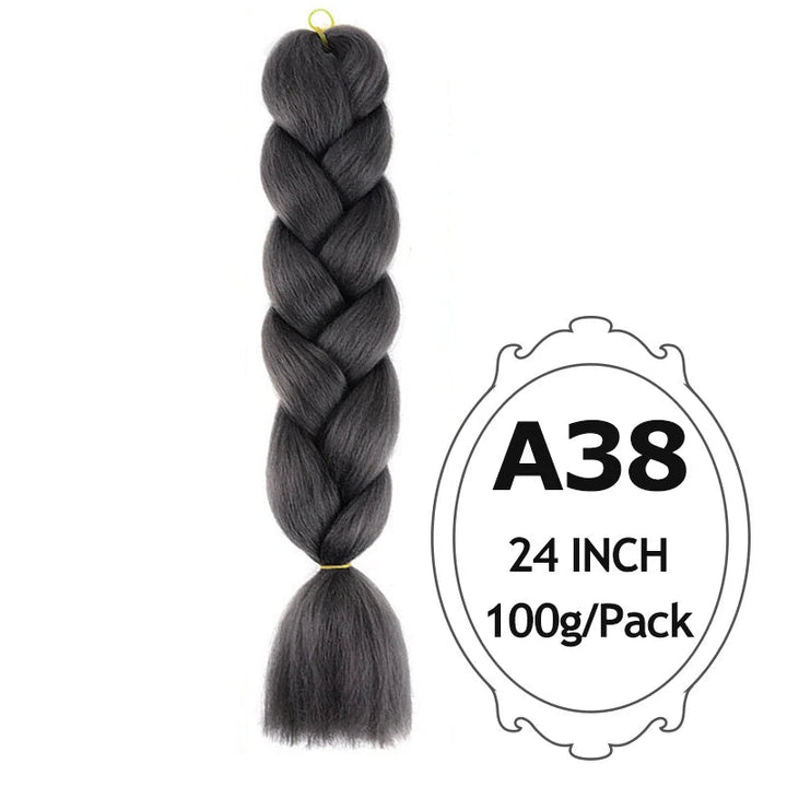 Braided hair extension with and product details on a white background.