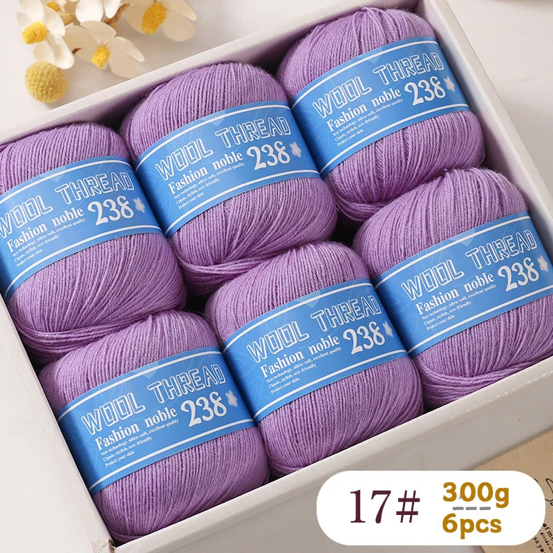 300g 238 Pure Wool Yarn (6 Pack) – High-Quality Knitting Yarn for Sweaters, Vests & Hats