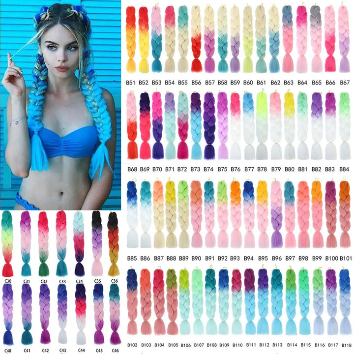 Woman with styled hair and color chart of hair extensions