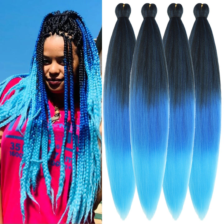 Ombre Pre-Stretched EZ Braiding Hair – 4PCS Natural Yaki Synthetic Extensions for Box Braids & Twists