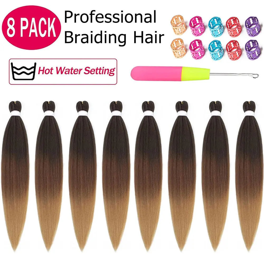 26" Braiding Hair Pre Stretched Soft Ombre Braiding Hair For Black Women Hot Water Setting Synthetic Braiding Hair Extensions