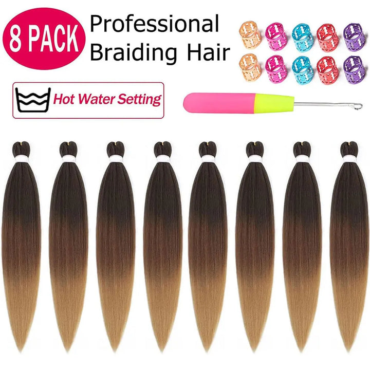 26" Braiding Hair Pre Stretched Soft Ombre Braiding Hair For Black Women Hot Water Setting Synthetic Braiding Hair Extensions