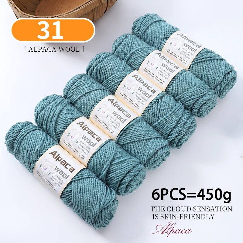 450g Alpaca Wool Yarn Set (6 Pieces) – Thick Knitting Yarn for Sweaters, Shawls, Hats & Winter Crafts
