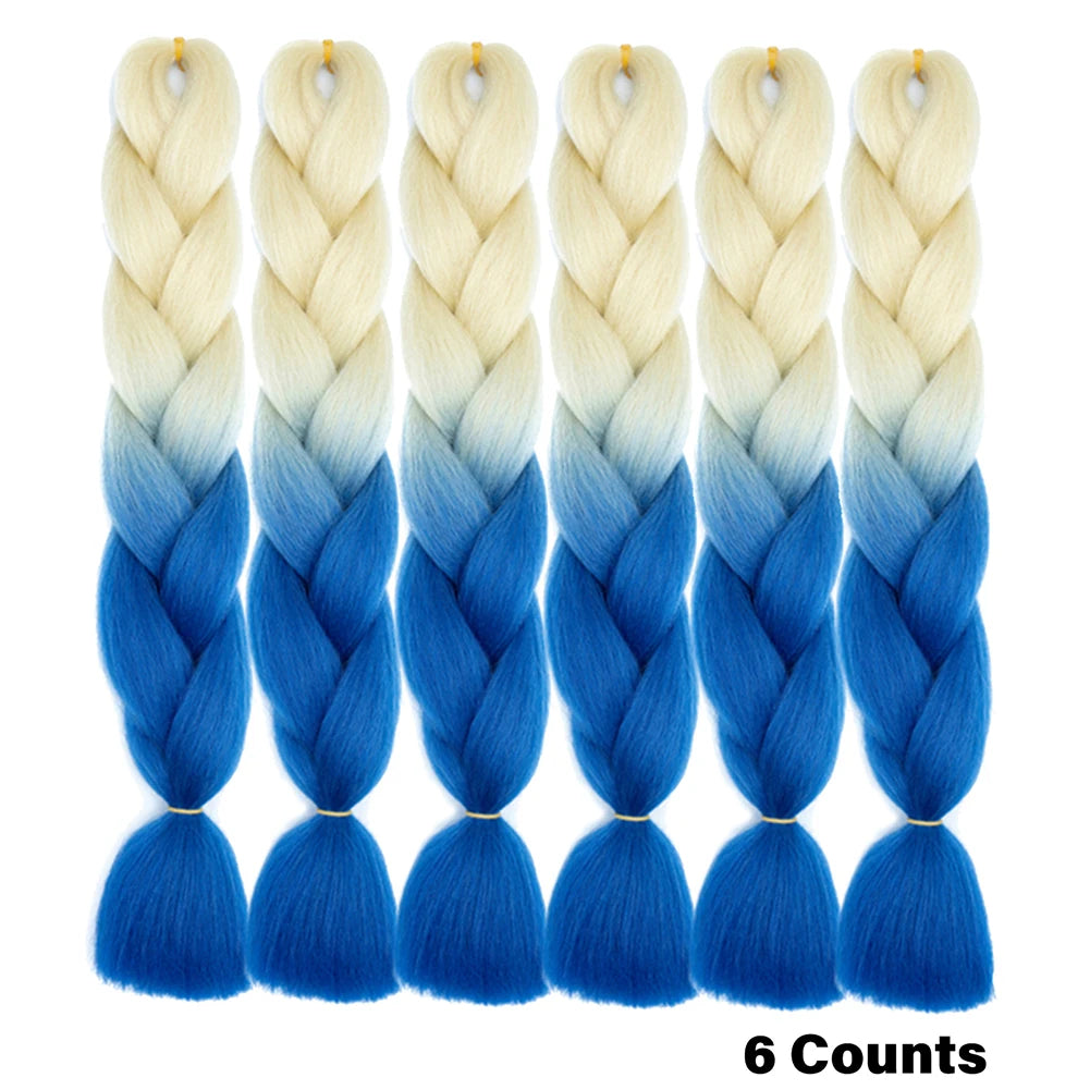 Ombre Crochet Braiding Hair – 6 Packs Synthetic Colorful Extensions for Women & Girls | High-Temperature Fiber