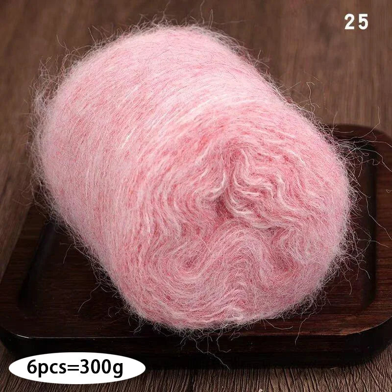300g Long Wool & Mohair Yarn – Soft Fluffy Knitting Yarn for Sweaters, Shawls & Fashion Wear (6 Pieces/Bag)