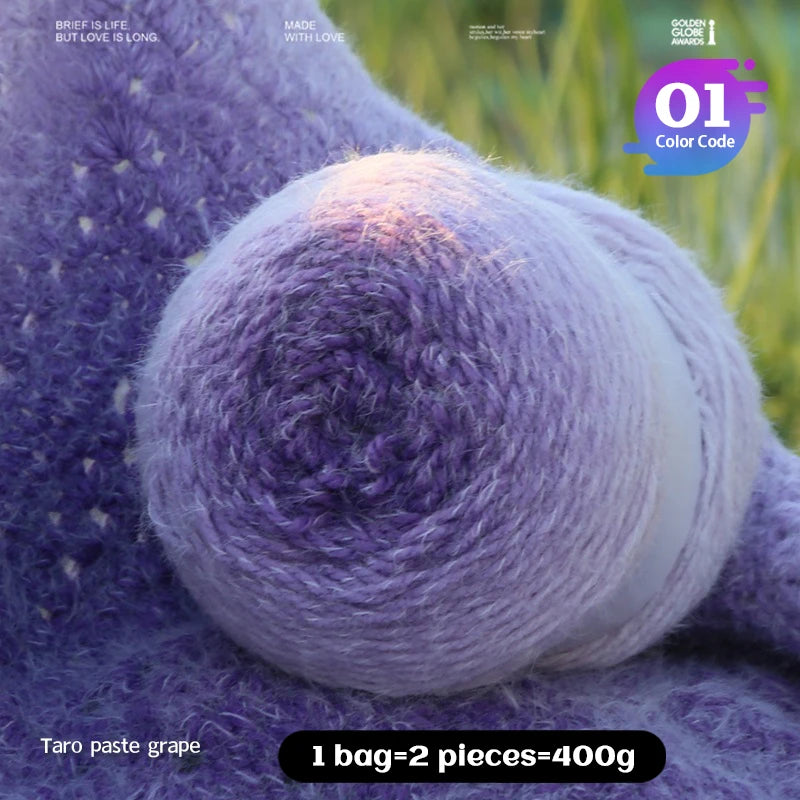 Qinglan Gradient Thick Yarn 400g – Long Section Dyed Rainbow Knitting Yarn for Sweaters & Shawls