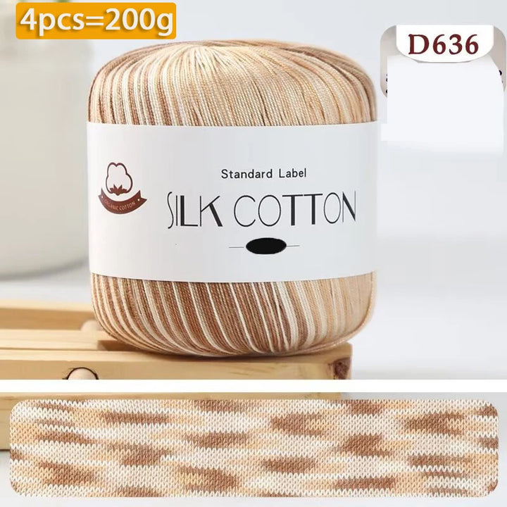 200g Pure Silk Cotton Thread – 100% Cotton Fine Yarn for Hand-Knitted Shawls, Sweaters & Hats