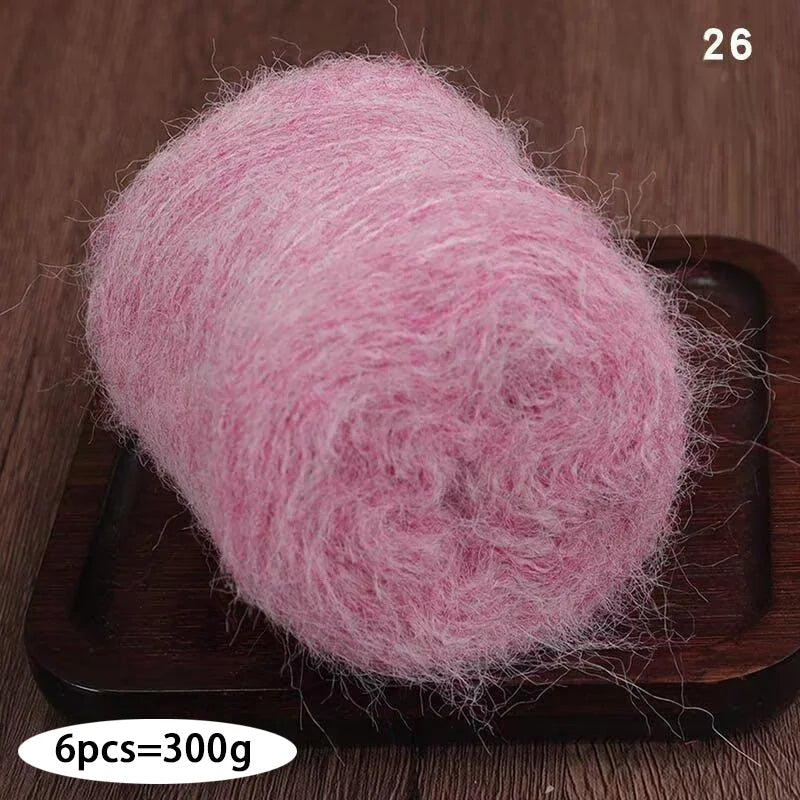 300g Long Wool & Mohair Yarn – Soft Fluffy Knitting Yarn for Sweaters, Shawls & Fashion Wear (6 Pieces/Bag)