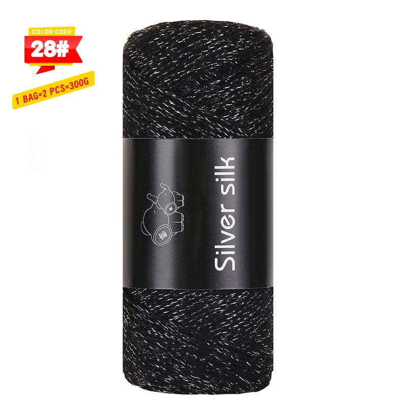300g Shiny Silver Silk Hollow Yarn – Polyester Crochet Yarn for Bags, Hats, Shoes & DIY Crafts