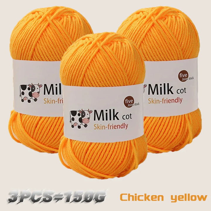 150g 5-Strand Milk Cotton Yarn – Soft Medium Thick Knitting & Crochet Yarn for Dolls, Sweaters, Hats & Scarves