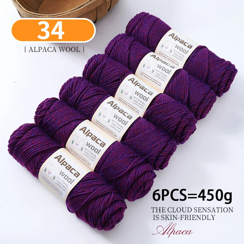 450g Alpaca Wool Yarn Set (6 Pieces) – Thick Knitting Yarn for Sweaters, Shawls, Hats & Winter Crafts