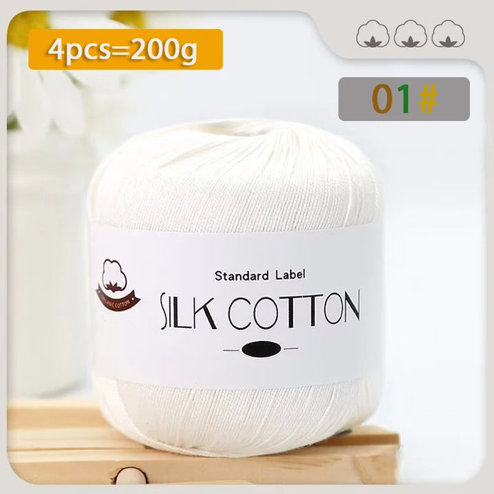 200g Pure Silk Cotton Thread – 100% Cotton Fine Yarn for Hand-Knitted Shawls, Sweaters & Hats