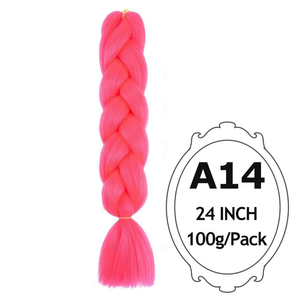 24" Pink Jumbo Braiding Hair – Yaki Texture Synthetic Bulk Extensions (Purple/Red/Green Options)