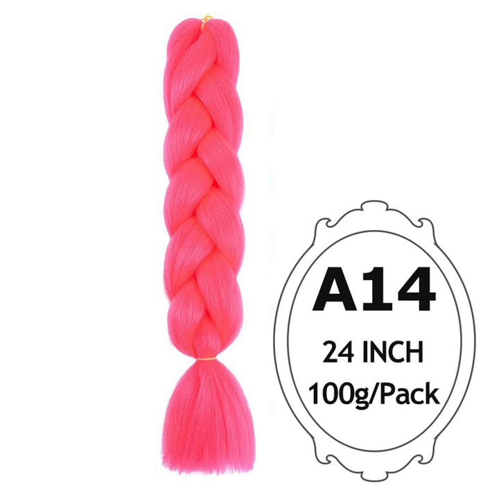 24" Pink Jumbo Braiding Hair – Yaki Texture Synthetic Bulk Extensions (Purple/Red/Green Options)