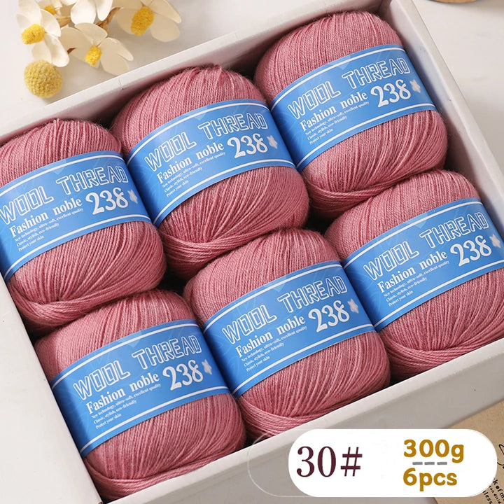 300g 238 Pure Wool Yarn (6 Pack) – High-Quality Knitting Yarn for Sweaters, Vests & Hats