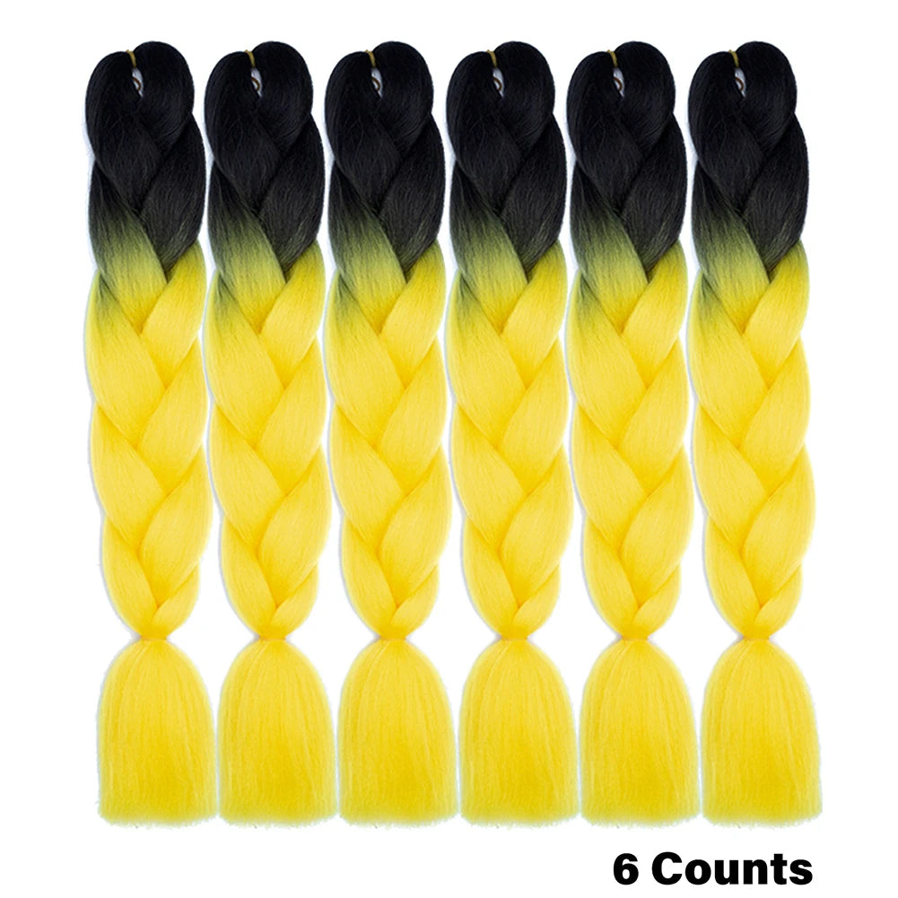 Ombre Crochet Braiding Hair – 6 Packs Synthetic Colorful Extensions for Women & Girls | High-Temperature Fiber