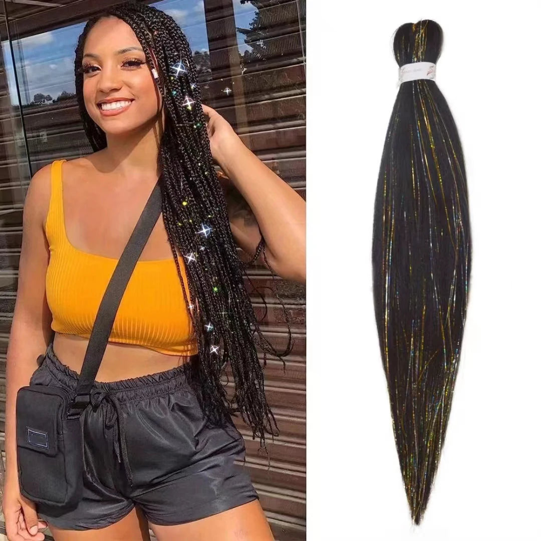 Colored Ombre Braiding Hair – Yaki Straight Jumbo Braids with Tinsel, Festival & Rave Hair Extensions for Girls (Crazy Hair Day)