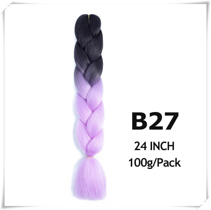 Pre-Stretched Jumbo Braiding Hair – 24 Inch Ombre Purple Synthetic Crochet Extensions for Women