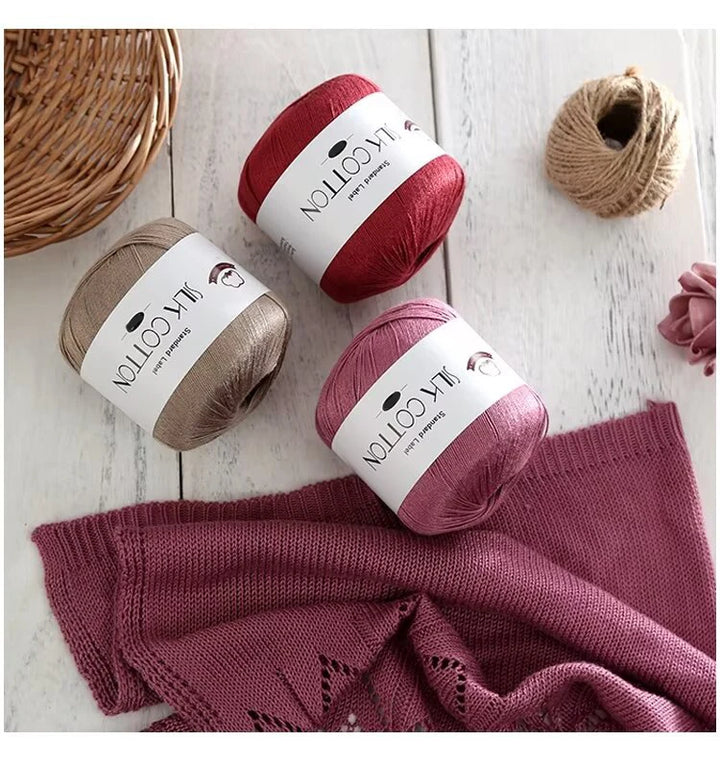 200g Pure Silk Cotton Thread – 100% Cotton Fine Yarn for Hand-Knitted Shawls, Sweaters & Hats